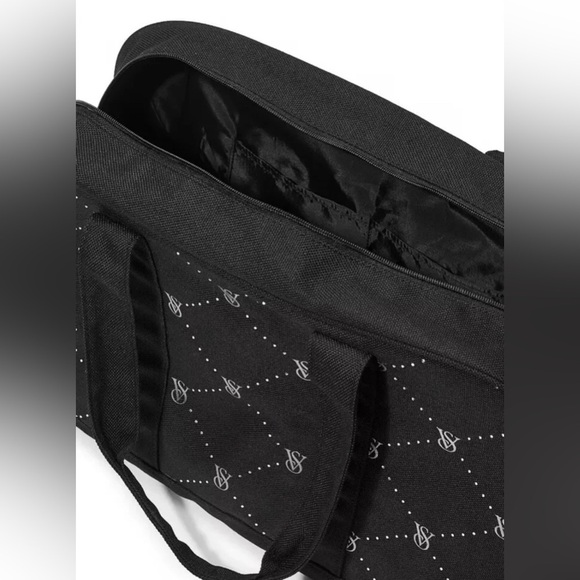 Victoria's Secret Weekender Large Black Tote Zip Duffle Bag VS Logo Rhinestones - Picture 2 of 5